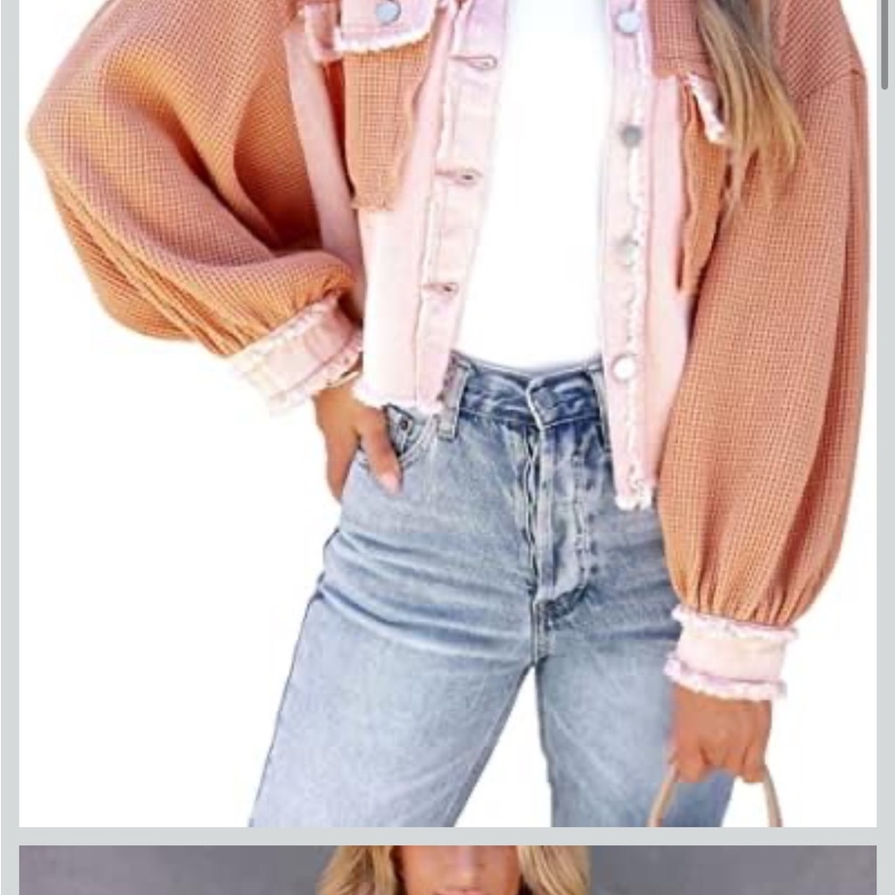 Waffle knit Chic Women's Oversized Orange and Pink Utility Jacket w/pockets - Picture 13 of 13